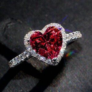 Ruby Red Cubic Zirconia Heart Ring NEW rhinestones Valentine's Day gift size 8
